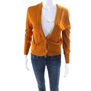 Soyer Womens Thin Knit V Neck Button Up Cardigan Sweater Orange Size Extra Small